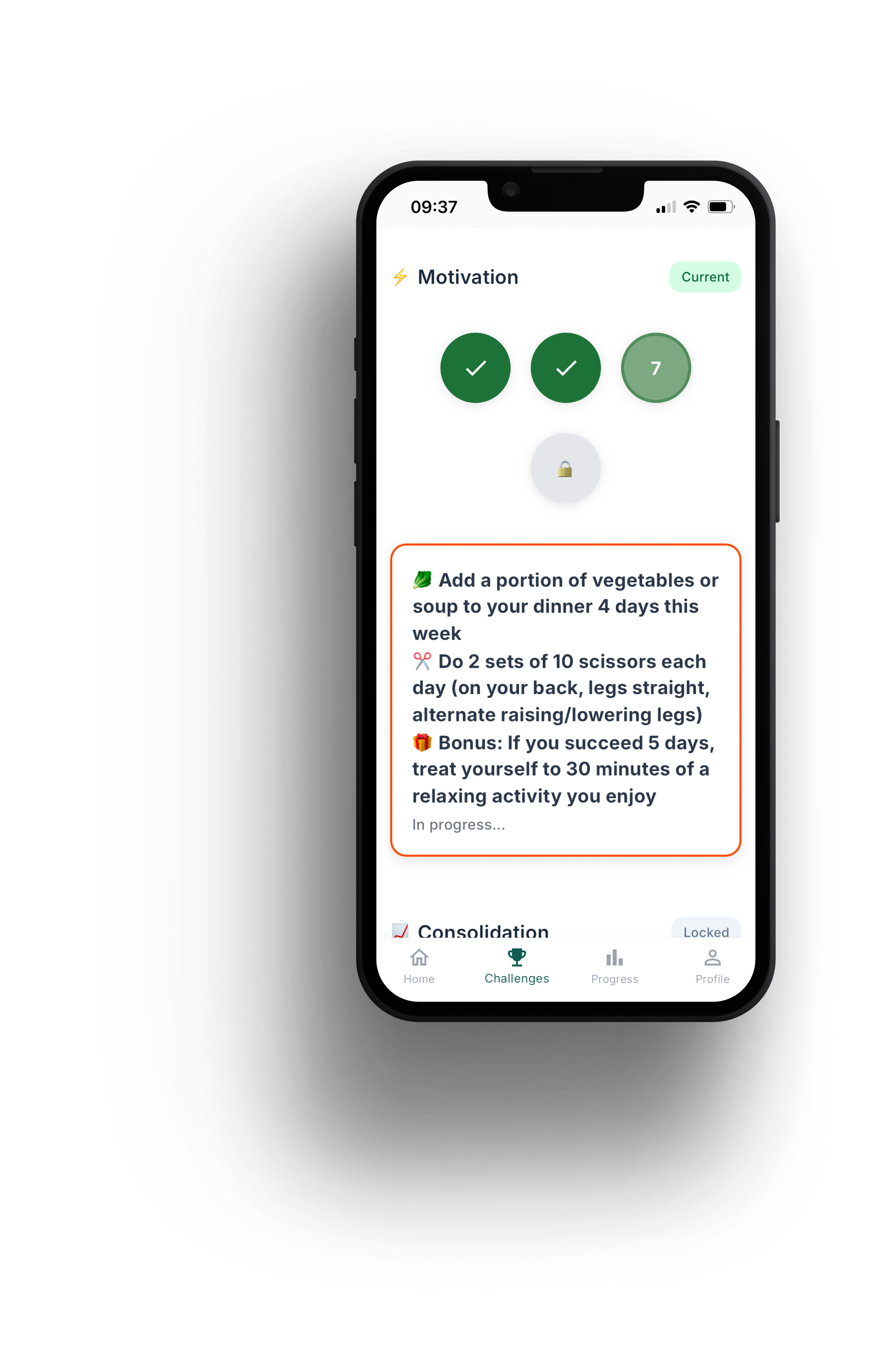 Weithy challenges screen