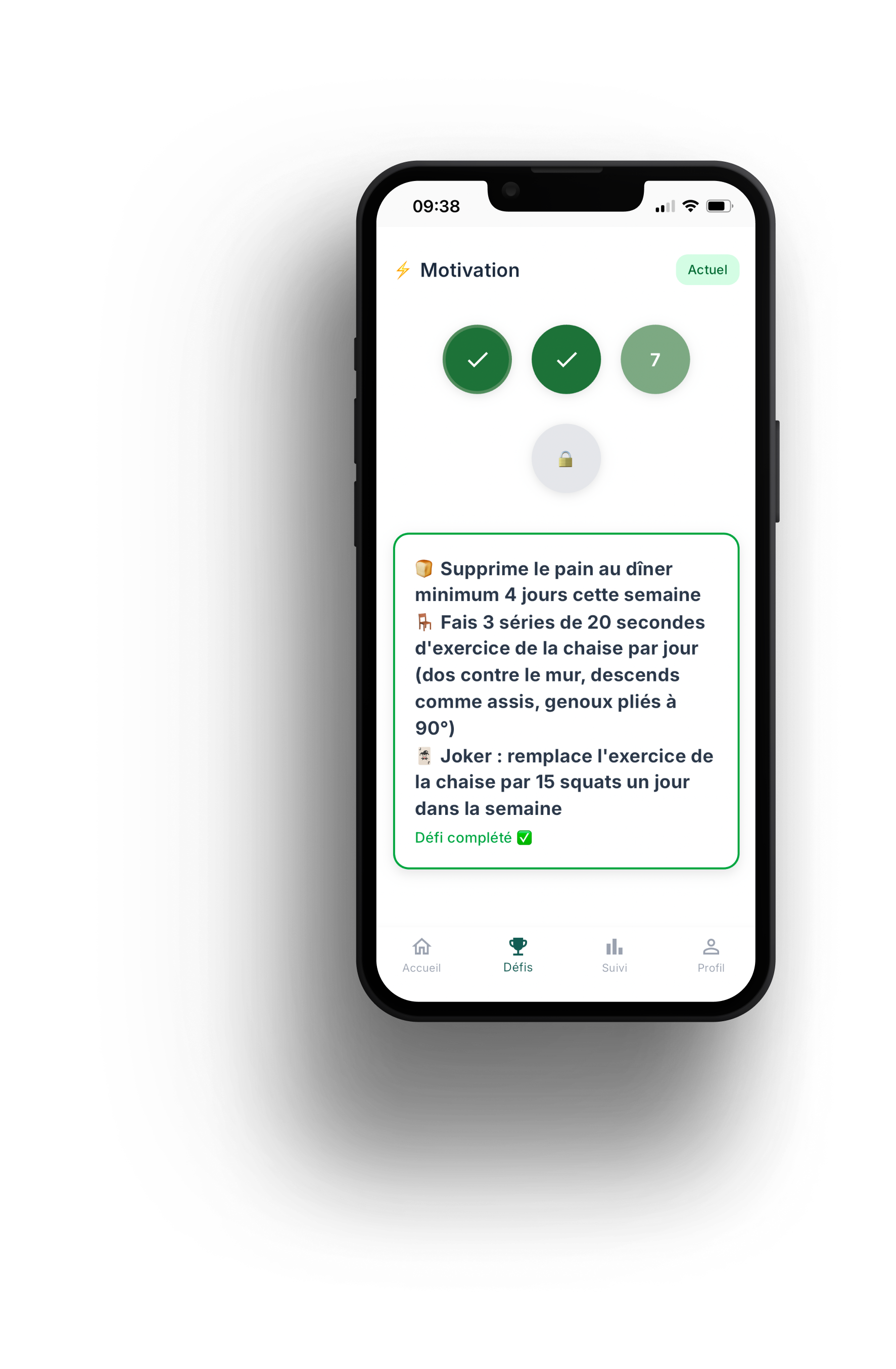 Écran défis Weithy